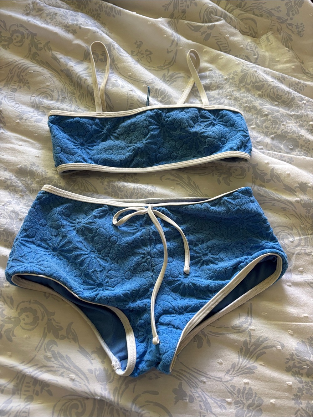 Girls Blue Floral Lace Bikini Set with Contrast Trim